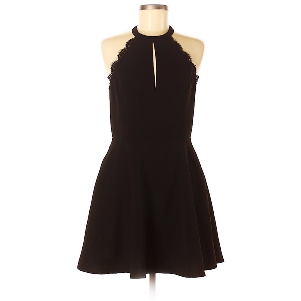 NBD Black Keyhole Halter Dress with Lace Back